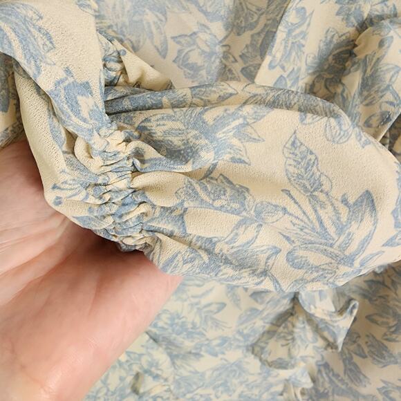 Express Cottagecore Boho Ruffle Poet Blouse Xs Blue Cream - Picture 6 of 11